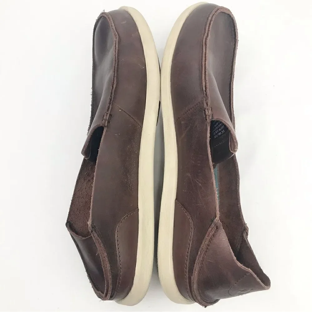 OluKai NALUKAI Brown Leather Slip On Casual Loafers